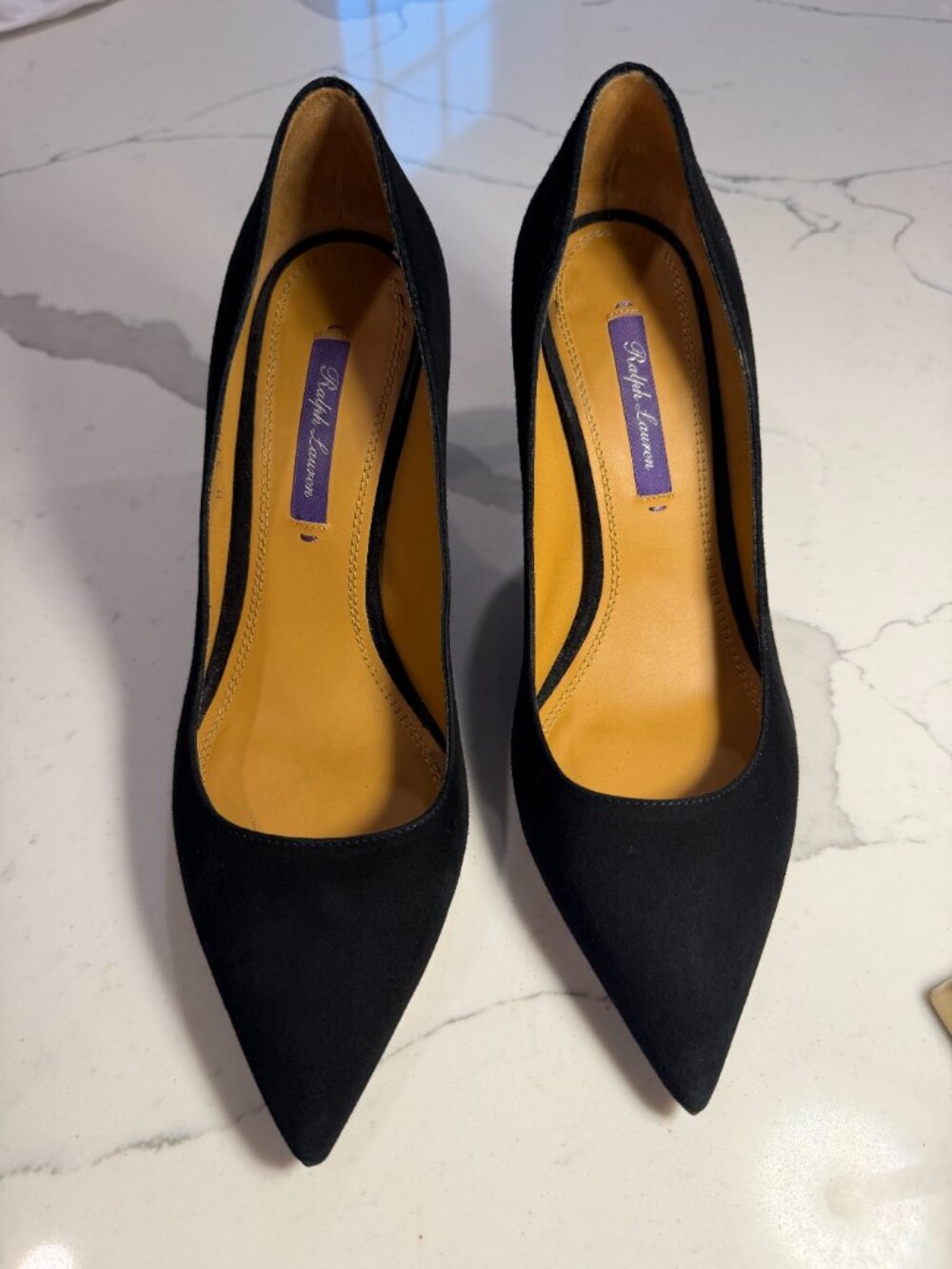 Ralph Lauren Purple Label Celia 85mm Black Suede Pointed Toe Pumps - IT 37.5
